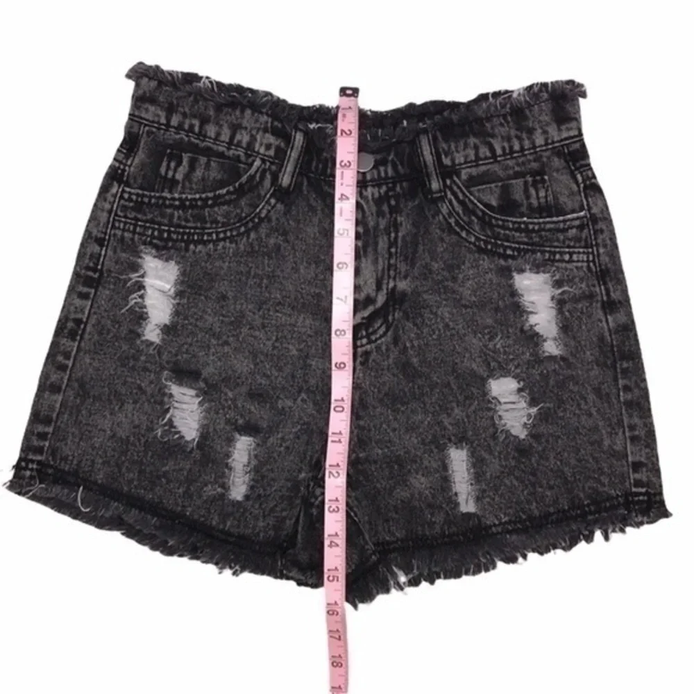 Distressed Fringed Denim Shorts